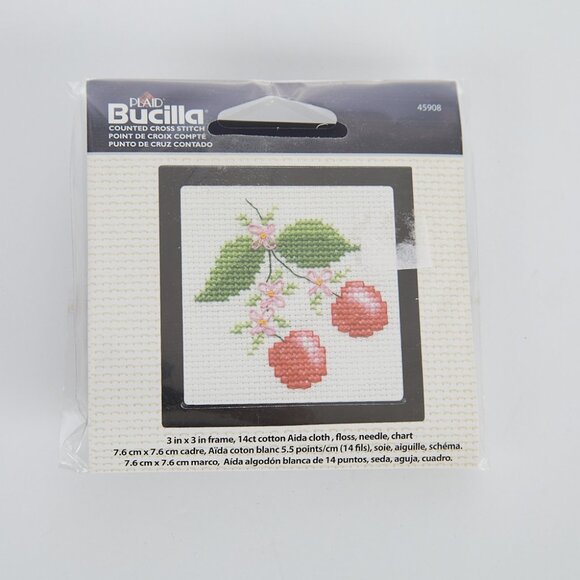 Plaid Bucilla Cherry 3 x 3 Cross Stitch Kit 45908 - Picture 1 of 2